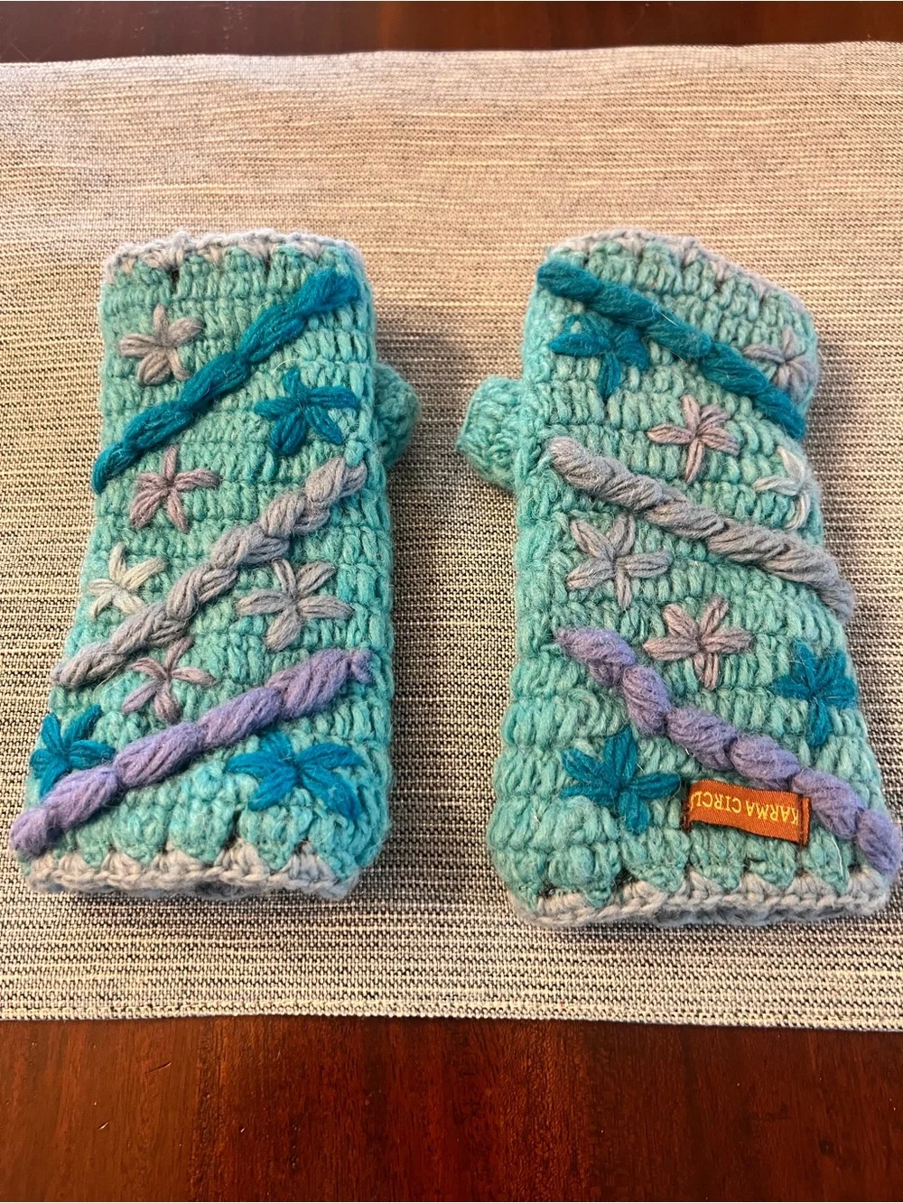 Women’s Gloves - Teal/blue/purple Crochet Fingerless Gloves